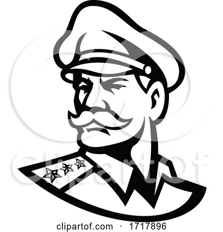 Head of an American Three Star General Mascot Black and White by patrimonio
