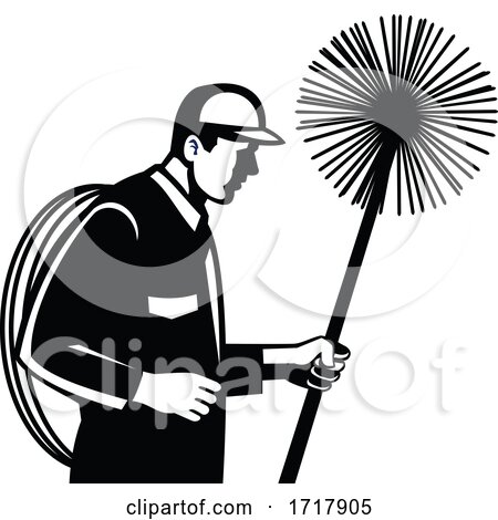 Chimney Sweeper Holding a Sweep or Broom and Rope Side View Retro Black and White by patrimonio