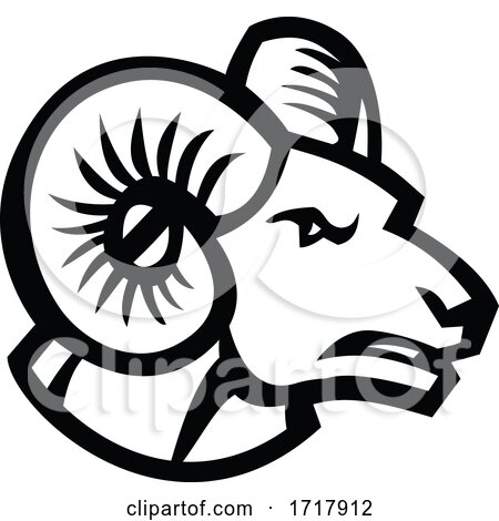 Head of Bighorn Sheep Ram Side View Mascot Retro Black and White by patrimonio