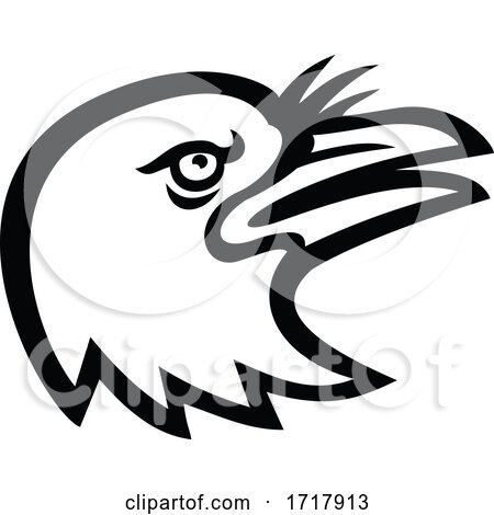 American Crow Head Side Mascot Black and White by patrimonio