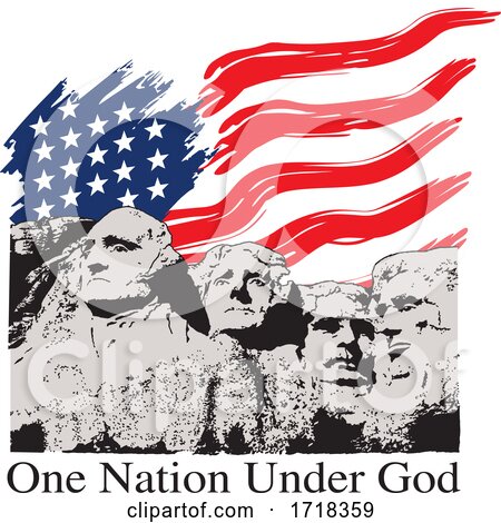 Mount Rushmore with an American Flag and One Nation Under God Text by Johnny Sajem