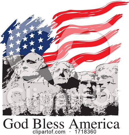 Mount Rushmore with an American Flag and God Bless America Text by Johnny Sajem