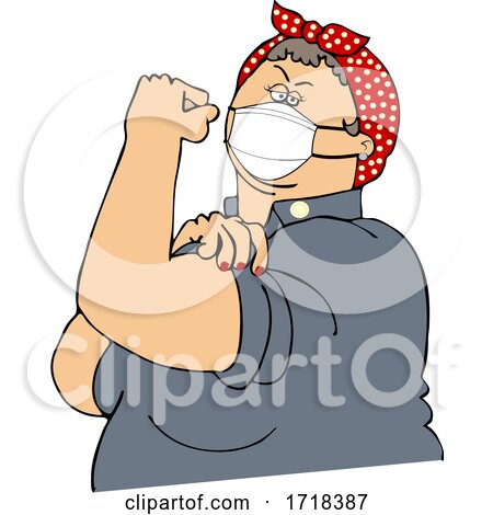 Chubby Rosie the Riveter Flexing and Wearing a Covid Mask by djart