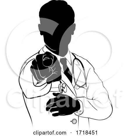 Doctor Pointing Needs You Gesture Silhouette by AtStockIllustration