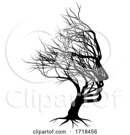 Optical Illusion Bare Tree Face Man Silhouette by AtStockIllustration