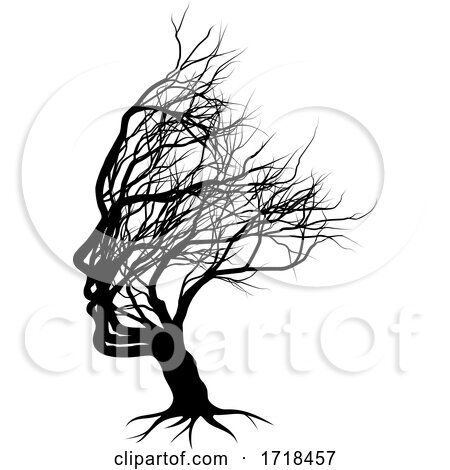Optical Illusion Bare Tree Face Child Silhouette by AtStockIllustration
