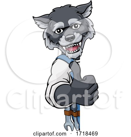 Wolf Mascot Plumber Mechanic Handyman Worker by AtStockIllustration