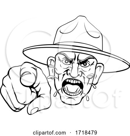Angry Army Bootcamp Drill Sergeant Cartoon by AtStockIllustration