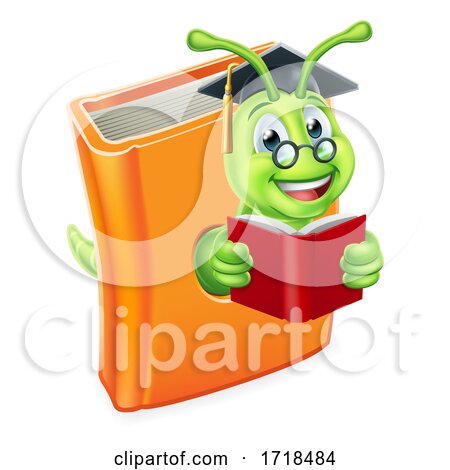 Graduate Bookworm Caterpillar Worm in Book Reading by AtStockIllustration