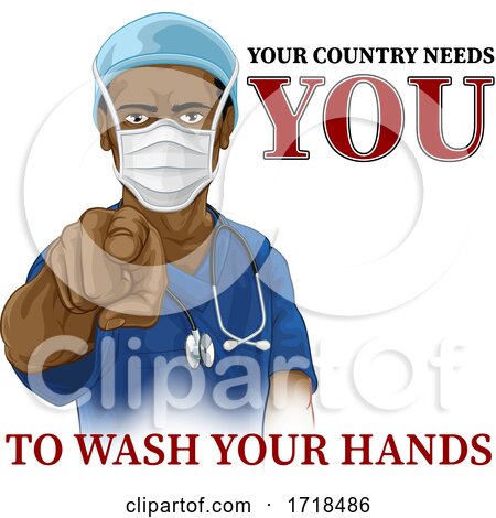 Doctor Nurse Needs You Wash Hands Pointing Poster by AtStockIllustration