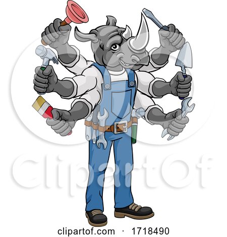 Rhino Multitasking Handyman Holding Tools by AtStockIllustration