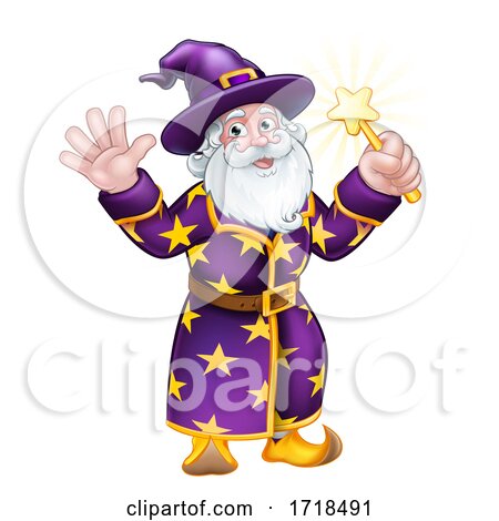 Wizard Cartoon Character with Wand by AtStockIllustration