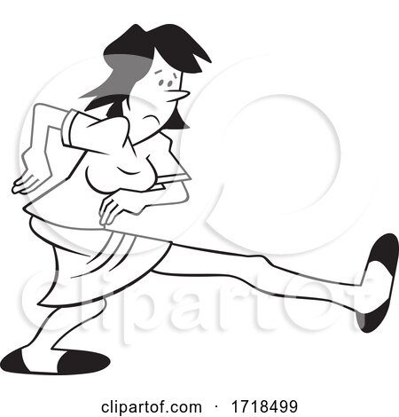Cartoon Black and White Fearful Woman Taking a Big Step by Johnny Sajem