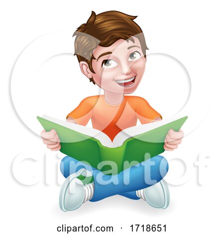 Boy Child Kid Cartoon Character Reading a Book by AtStockIllustration
