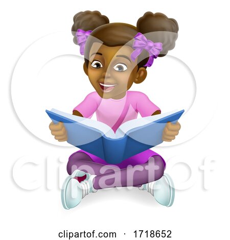 Black Girl Child Cartoon Kid Reading Book by AtStockIllustration