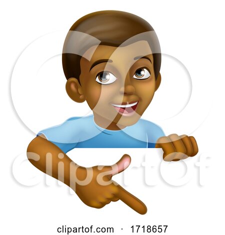 Black Boy Cartoon Child Kid Pointing Sign by AtStockIllustration