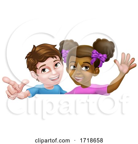 Girl and Boy Cartoon Children Kids Sign by AtStockIllustration