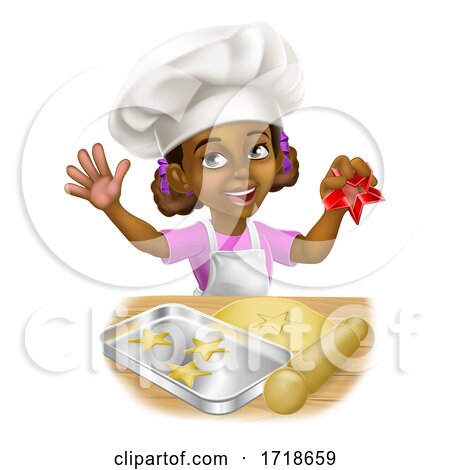 Black Girl Cartoon Child Chef Cook Baker Kid by AtStockIllustration