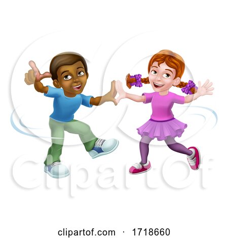 Girl and Boy Cartoon Kid Children Dancing by AtStockIllustration