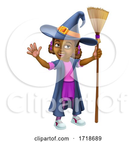 Black Girl Cartoon Child Halloween Witch Costume by AtStockIllustration