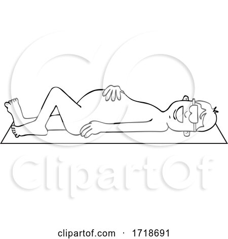 Cartoon Black and White Nude Man Sun Bathing on a Beach Towel by djart