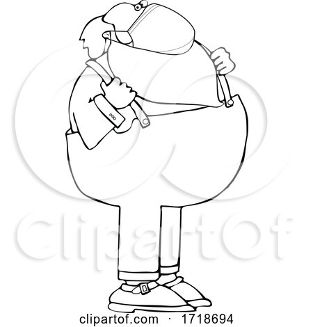 Cartoon Coronavirus Santa Wearing a Mask and Grasping His Suspenders by djart