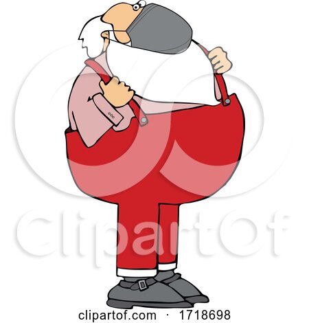 Cartoon Covid Santa Wearing a Mask and Grasping His Suspenders by djart