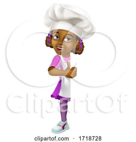 Black Girl Cartoon Child Chef Kid Sign Thumbs up by AtStockIllustration