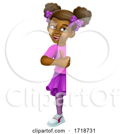 Black Girl Cartoon Child Kid Thumbs up Sign by AtStockIllustration