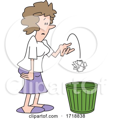 Cartoon Woman Tossing Crumpled Paper in the Trash by Johnny Sajem