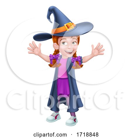 Kid Cartoon Girl Child in Witch Halloween Costume by AtStockIllustration