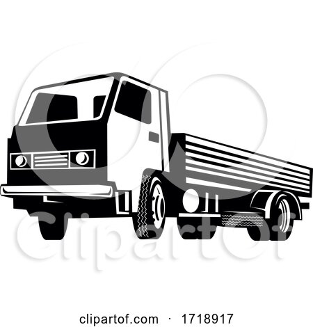 Lightweight Flatbed Truck Viewed from Low Angle Retro Black and White by patrimonio