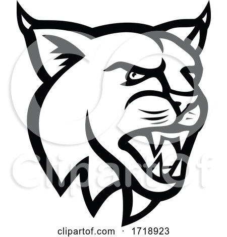 Bobcat or Eurasian Lynx Cat Head Side View Mascot Black and White by patrimonio