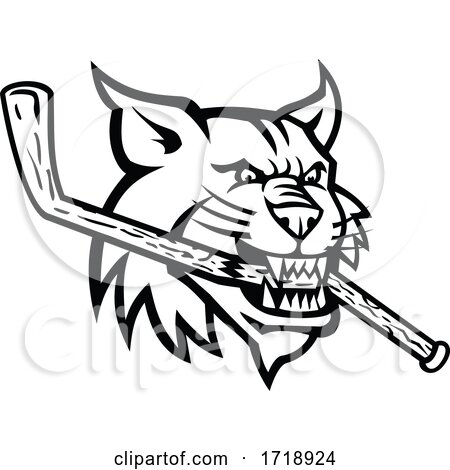 Bobcat-biting-ice-hockey-stick-head-MASCOT_BW-CUT by patrimonio