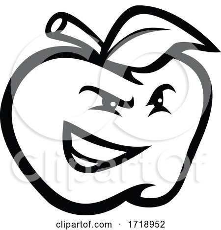 Angry Red Apple Looking to Side Mascot Black and White by patrimonio