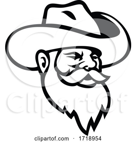 Head of Miner Wearing Beard and Cowboy Hat Mascot by patrimonio