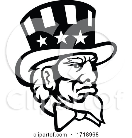Head of American Symbol Uncle Sam Mascot Black and White by patrimonio