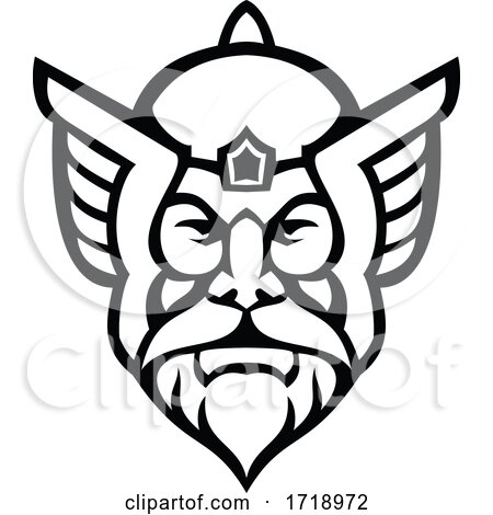 Head of Thor Norse God Front View Mascot Black and White by patrimonio