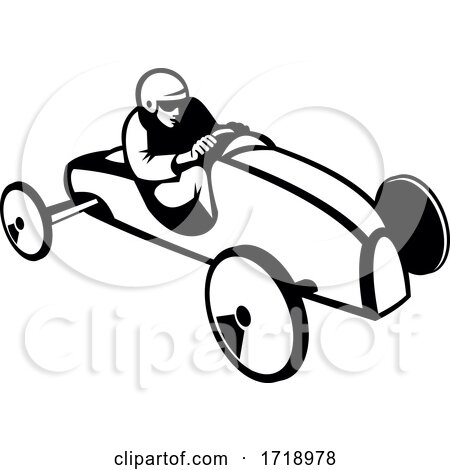 Soap Box Derby or Soapbox Car Racer Racing Retro Black and White by patrimonio