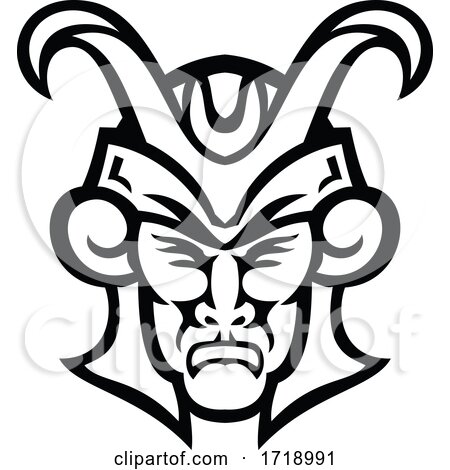 Head of Loki Norse God Front View Mascot Black and White by patrimonio