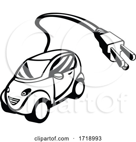 Electric Vehicle or Green Car with Plug Coming out Retro Black and White by patrimonio