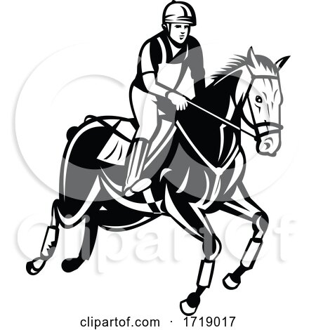 Equestrian Riding Horse Show Jumping or Stadium Jumping Retro Black and White by patrimonio