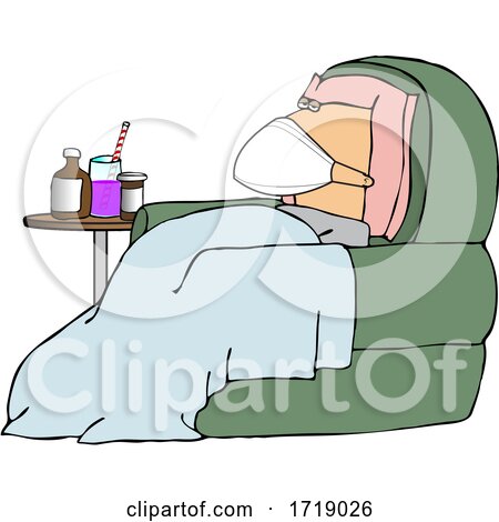 Cartoon Sick Man Wearing a Mask and Resting in a Chair by djart