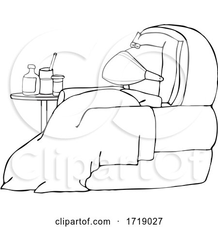 Cartoon Black and White Sick Man Wearing a Mask and Resting in a Chair by djart