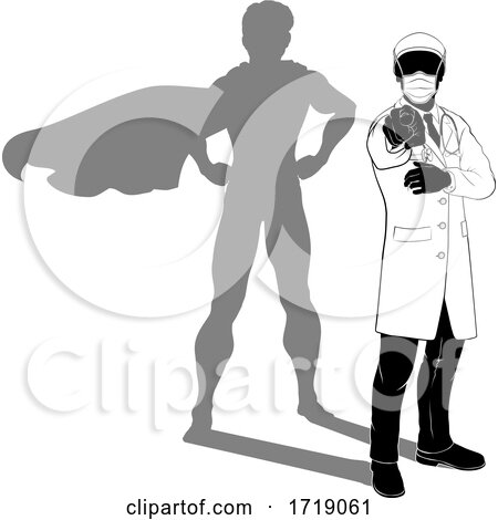 Doctor PPE Mask Silhouette Super Hero Shadow by AtStockIllustration