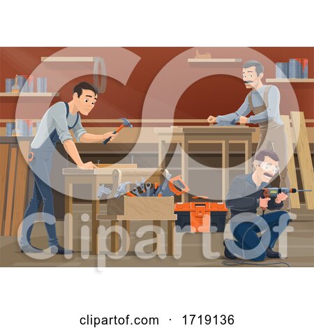 Carpenters Working in a Shop by Vector Tradition SM