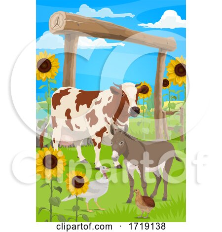 Turkey Cow and Donkey on a Farm by Vector Tradition SM