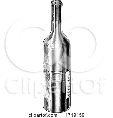 Wine Bottle Retro Vintage Woodcut Etching Style by AtStockIllustration