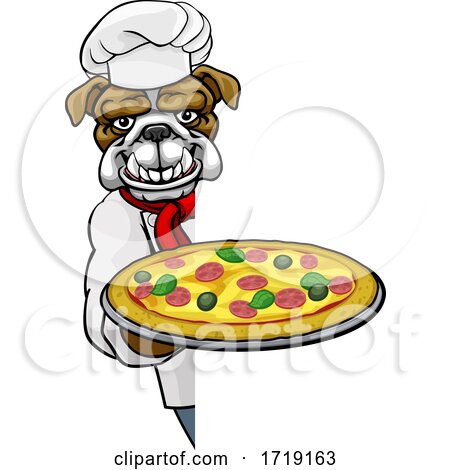 Bulldog Pizza Chef Cartoon Restaurant Mascot Sign by AtStockIllustration