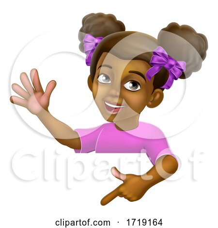 Black Girl Cartoon Child Kid Pointing Sign by AtStockIllustration